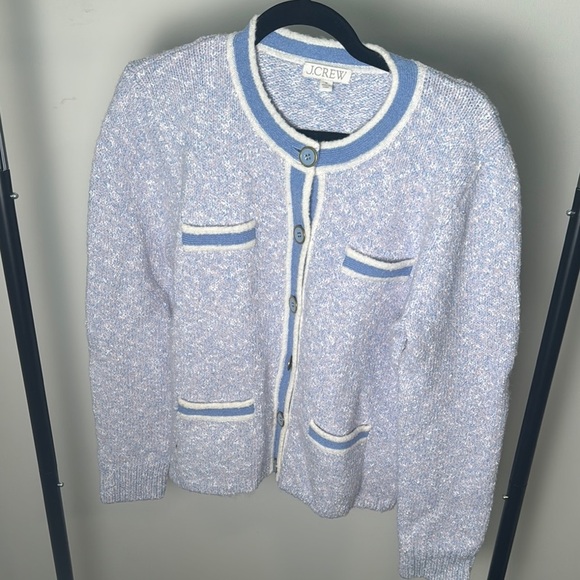 J. Crew Preppy Wool Blend Marled Sweater Lady Jacket in Lilac Seascape Size M - Picture 2 of 8